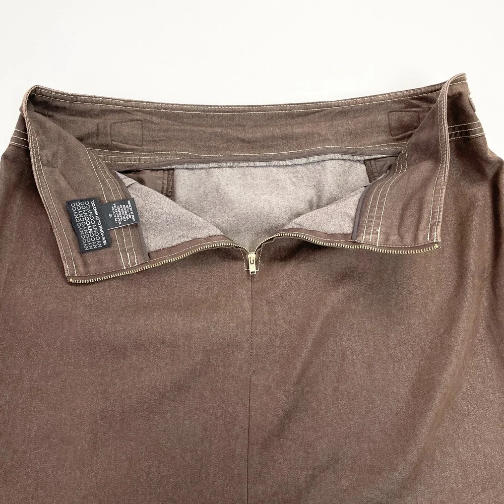 New York Clothing Co‎ Brown Denim Pencil Skirt Womens 12 Stretch Minimalist Y2K